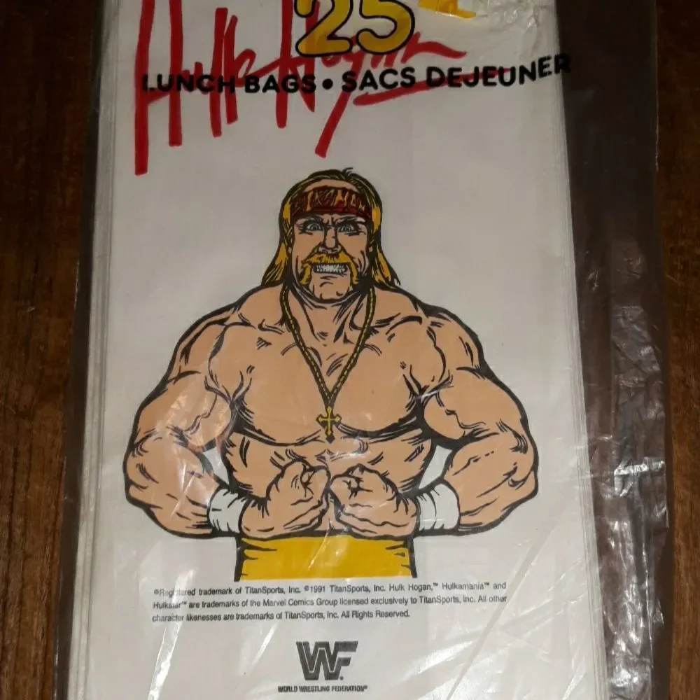 NOS Hollywood Hulk Hogan WWF WWE WCW 1991 Party House‎ 25 Wrestling Lunch Bags